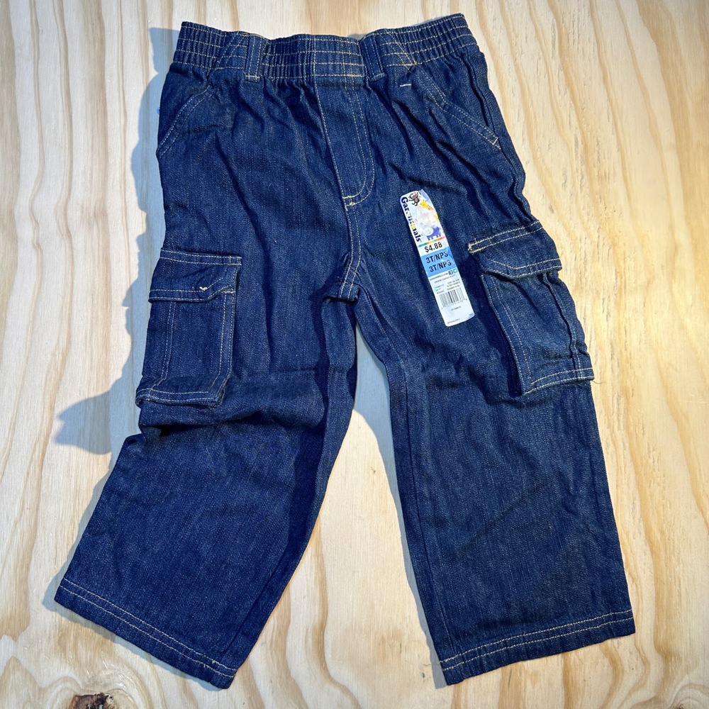 Garanimals Toddler Boys Denim Cargo Pants Dark Wash Elastic Waist Jeans Size 3T